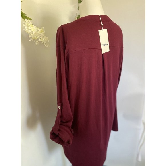 Siddhe Tunic Top Button Front V Neck 3/4 Rolled Long Sleeve Zip Burgundy 2XL NWT - Picture 7 of 16